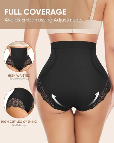 Women's Underwear High Waisted Tummy Control Lace Panties 4 Pack - color: Black-4 Pack, size: Small