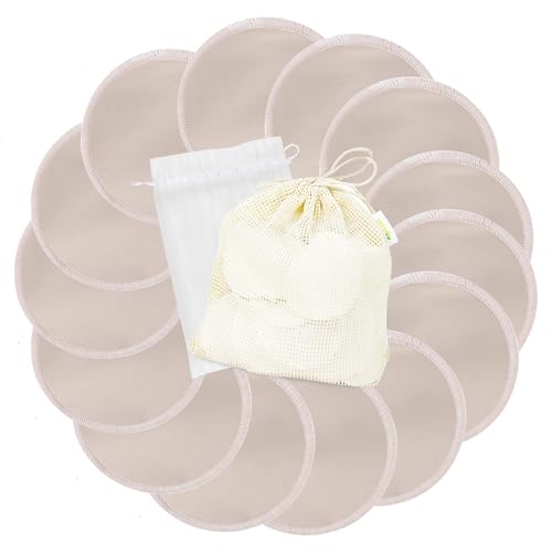 wegreeco Nursing Breast Pads (14 Pack) + Laundry Bag & Travel Storage Bag, 4.7 inch - Washable & Reusable Breastfeeding Nursing Pads (Rose Gold, Large, Plain Shape) - color: Rose Gold, Plain Shape, size: Large
