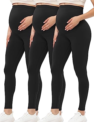 Buttergene 3 Pack Maternity Leggings with Elastic Band - color: 3pack Black/Black/Black, size: Large