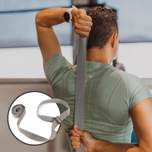 Yoga Strap with Buckle, Soft Cotton/Polyester Webbing, 8 ft - color: Grey