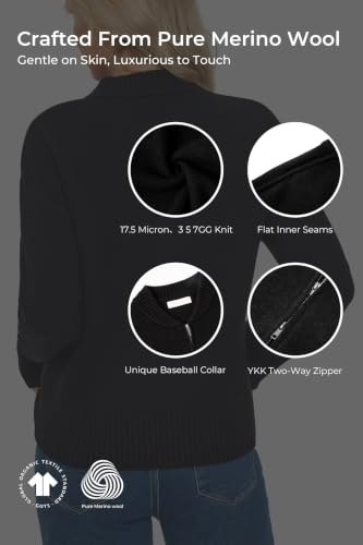 Cardigan Sweaters for Women - Baseball Collar Winter Sweater Jacket - color: Black, size: X-Large