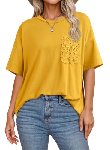 Dokotoo Womens Tops Summer 2026 Oversized T Shirts Lace Pockets - color: Beige, size: Small