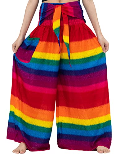 B BANGKOK PANTS Women's Boho Palazzo Pants - color: Rainbow, size: One Size