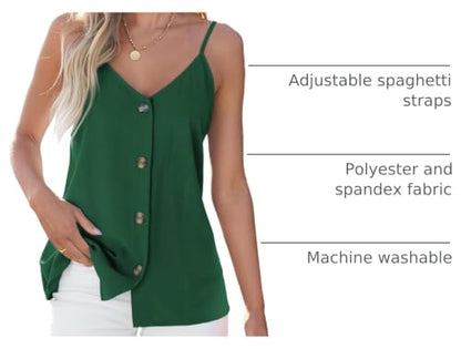 BLENCOT Womens Summer Spaghetti Strap Tank Tops Button Casual Camisoles - color: Dark Green, size: Small