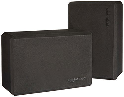 Amazon Basics Non-Slip Yoga Blocks, Set of 2, Deepen Poses, 4" x 9" x 6", Black