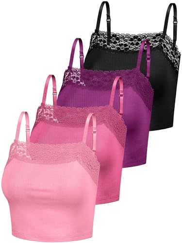 Bencailor 4 Pcs Lace Cami Top - color: Pink, Rose Red, Purple, Black, size: Medium