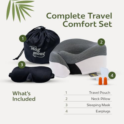 Travel Neck Pillow for Airplanes, 360° Chin Support, Deep Gray - color: Deep Gray