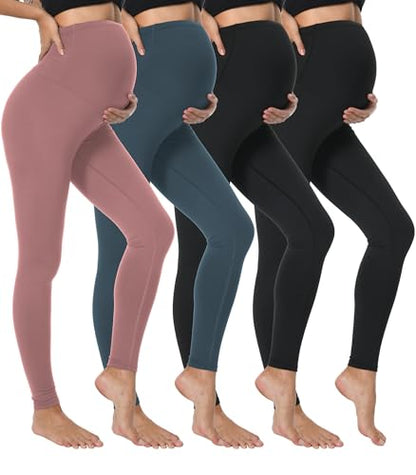 Dalavch 4 Pack Women's Maternity Leggings Over The Belly High Waisted - color: 2 Black 1 Pink 1 Blue ( Leggings ), size: Large