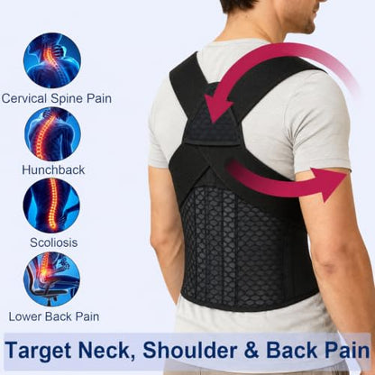 Back Posture Corrector Brace for Men, Full Back-Anchored Posture Brace - size: L/XL (Waist: 42” -51”)