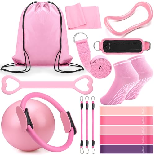 RoundFunny 18Pcs Pilates Ring Set, Women Exercise Accessories - color: Pink