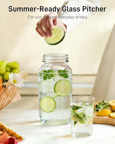 64 oz Mason Jar Pitcher, Glass Pitcher with Lid for Sun Tea & Iced Tea - color: White, size: 64 Ounces