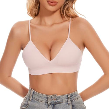 Seamless Bra for Women Low Back Bralette Wirefree Spaghetti Bra with Padded Removeable - color: Sheerpink, size: Medium