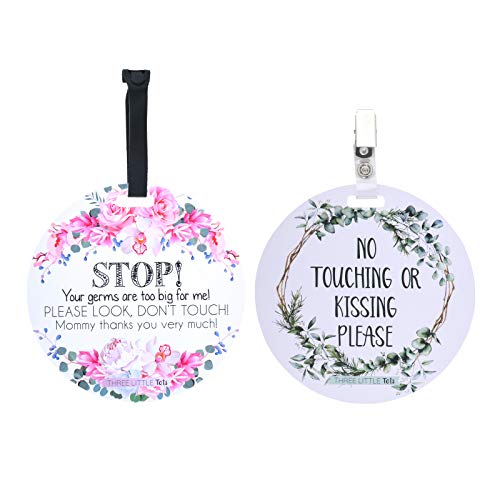(Three Little Tots) No Touching Baby Car Seat and Stroller Two Pack- Baby Safety No Touching Car Seat Sign, Stroller Sign, Newborn Car Seat Tag- CPSIA Safety Tested (Flower/Eucalyptus) - color: Flower / Eucalyptus