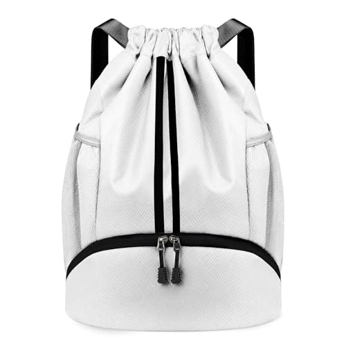 PinCute Gym Bag Drawstring Backpack for Sports, Swim, Workout, White - color: White