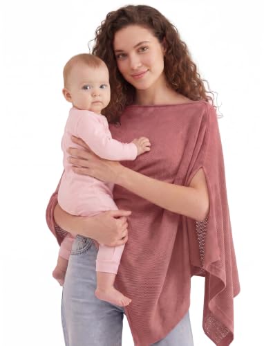 PATPAT Mesh Nursing Cover, Breathable Solid Knit Poncho, Dusty Rose - color: Dusty Rose