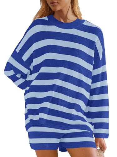 Panadila Womens Striped Lounge Set 2 Piece Pajama Sets - color: Dark Blue Combo, size: Large