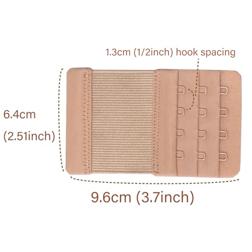 Women's Bra Extenders 4 Hook / 3 Hook / 5 Hook / 2 Hook Soft Comfortable Stretchy Bra Extension Strap - color: Beige, 4 Hook 1/2 Inch Spacing