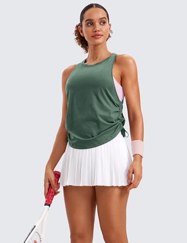 CRZ YOGA Pima Cotton Ruched Tank Top - color: Graphite Green, size: Large