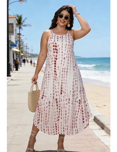 POGTMM Womens Plus Size Dress Boho Sleeveless Maxi Long Halter Sundress - color: Floral 1, size: X-Large