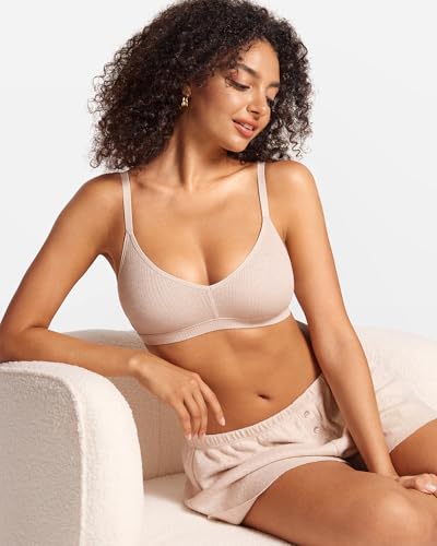 Natrelax Modal Ribbed V Neck Bralette - color: Light Khaki Heather, size: Medium