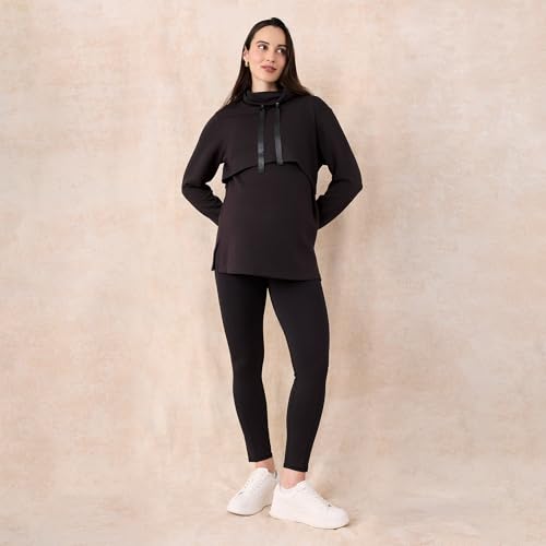 Motherhood Maternity Women's Over the Belly Workout Activewear Pregnancy Leggings with Pockets - color: Black, size: X-Small