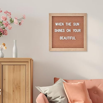 Felt Letter Board, 10 x 10 inch Wooden Frame, Brown - color: Brown