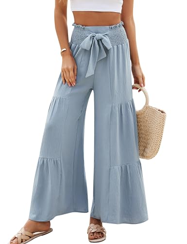Blooming Jelly Womens Beach Casual High Waisted Wide Leg Palazzo Pants - color: Haze Blue, size: Medium