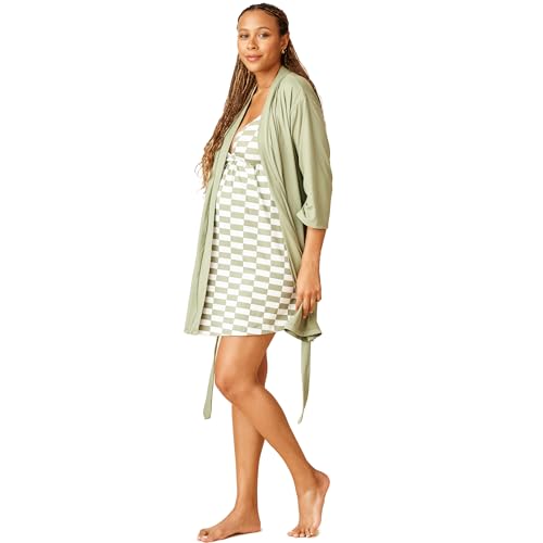 Motherhood Maternity Womens Nursing Chemise Nightgown, Robe and Swaddle 3-Piece Set - color: Checkmate Sage, size: Medium