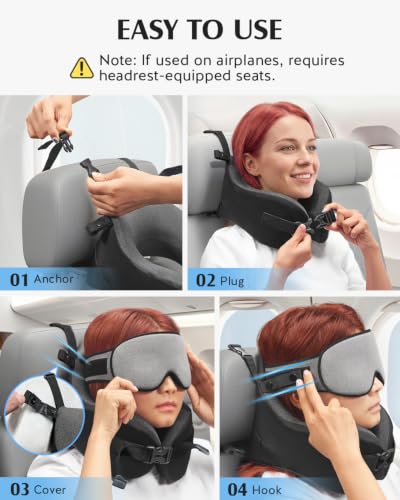 YFONG Travel Pillow with Head Support & Sleep Mask for Long Flights, Grey - color: Grey