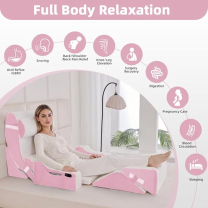 Wedge Pillow Set for After Surgery,White/Pink,9PCS-23.2" - color: White/Pink, size: 9PCS-23.2''