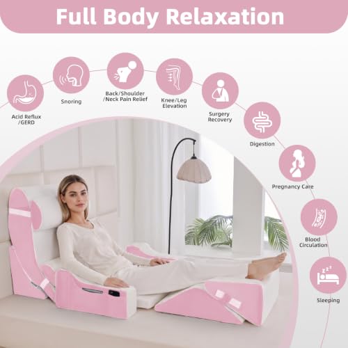 Wedge Pillow Set for After Surgery,White/Pink,9PCS-23.2" - color: White/Pink, size: 9PCS-23.2''