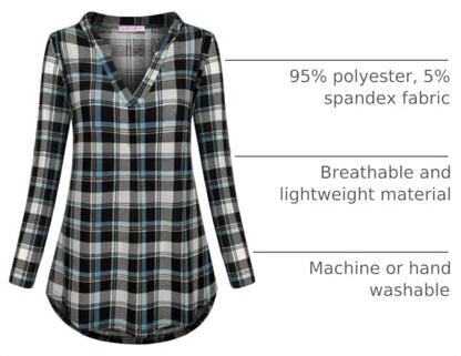 Joymom Maternity Rolled Long Sleeve Nursing Tops Tunic Blouses Breastfeeding - color: 1-2 Blue Black Plaid, size: Medium