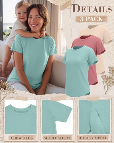 3 Pack Womens Nursing Tops - color: Aqua Blue, Pink, Cream, size: X-Large