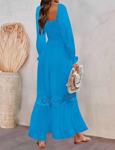 ZESICA Women's 2026 Boho Long Sleeve Fall Maxi Dress - color: Cobalt, size: Small