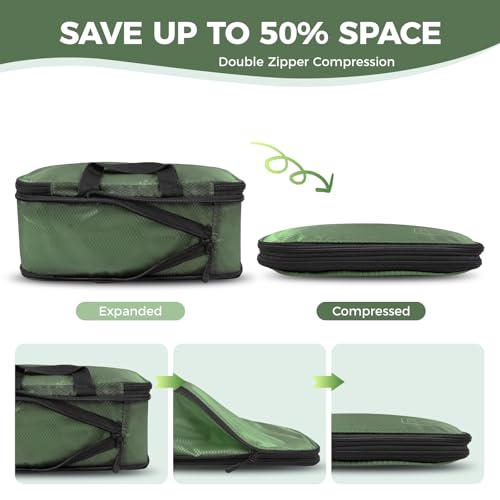 8-Piece Compression Packing Cubes for Travel, Organize Travel Essentials - color: Avocado Green-8 Set