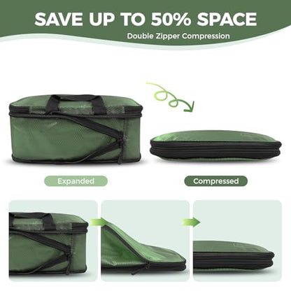 8-Piece Compression Packing Cubes for Travel, Organize Travel Essentials - color: Avocado Green-8 Set