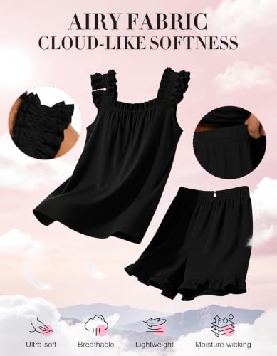 SIMIYA Pajamas for Women Set Ruffle 2 Piece Pj Sets Soft Bridal Sleepwear - color: Black, size: Medium