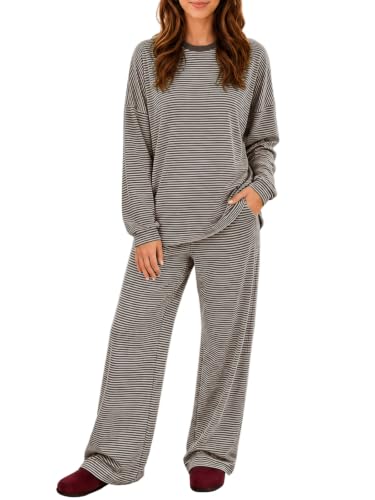 Sexyasasii Women's 2 Piece Striped Lounge Set Maternity Pajama Sets - color: Brown, size: Medium