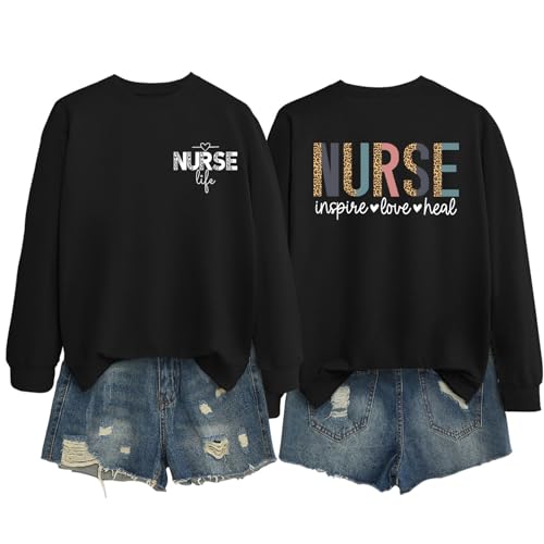 Nurse Sweatshirts for Women Nurse Inspire Love Heal Inspirational Pullovers - color: Black, size: Large