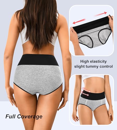 MISSWHO Cotton High Waisted Womens Underwear Soft Stretch Breathable Full Coverage Ladies Panties(Regular & Plus Size) - color: Multicolor-b, size: Medium