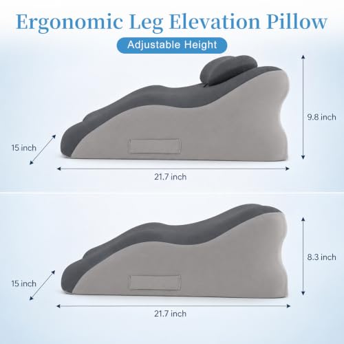 Leg Elevation Pillow, Adjustable Height for After Surgery, Grey - color: Gray