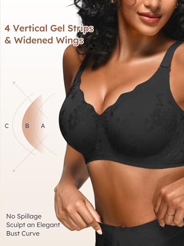 Wireless Jelly Jacquard Bralettes for Women Seamless Convertible Bras - color: Black, size: Large