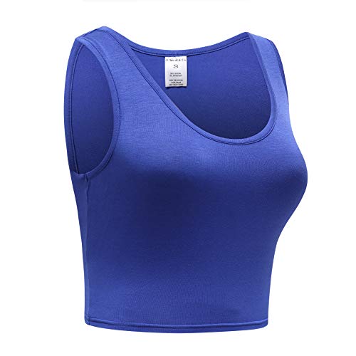 OThread & Co. Women's Basic Crop Tops Stretchy Casual Scoop Neck Sleeveless Crop Tank Top - color: Blue, size: Small