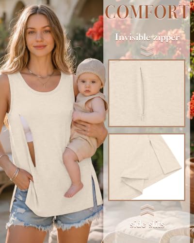 Huukeay 3 Pack Women's Oversized Nursing Tank Tops - color: Cream, Mocha, Light Camel, size: XX-Large