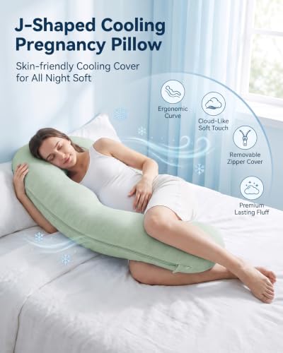 YZ HOME Cooling J Shaped Pregnancy Pillow, Removable Cover - color: J Shaped-green