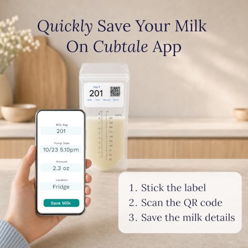 Cubtale Smart Milk Bag Labels – Breast Milk Expiration, Inventory & Storage Tracking with QR Code – Caregiver Access to Breastfeeding Details – 500 Consecutively Numbered Self-Adhesive Labels