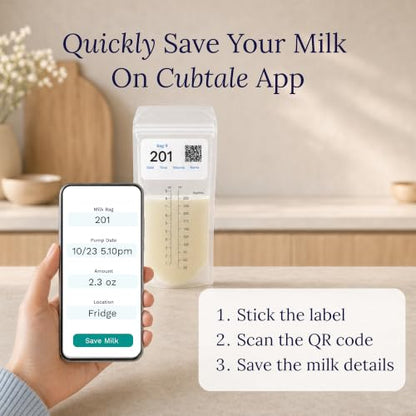 Cubtale Smart Milk Bag Labels – Breast Milk Expiration, Inventory & Storage Tracking with QR Code – Caregiver Access to Breastfeeding Details – 500 Consecutively Numbered Self-Adhesive Labels