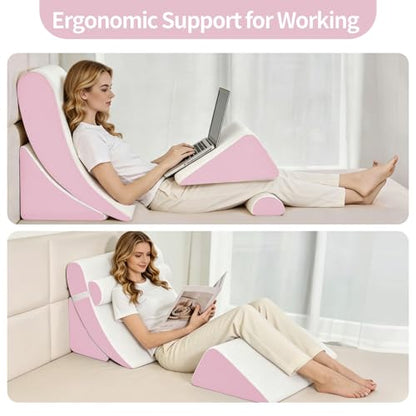 Wedge Pillow Set for After Surgery,White/Pink,4PCS-22 - color: White/Pink, size: 4PCS-22''