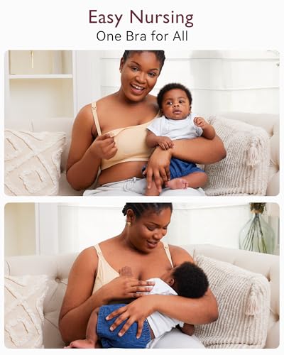 Momcozy Hands Free Pumping & Nursing Bra, Adjustable Cotton Breast Pump Bra - color: Beige, size: XX-Large