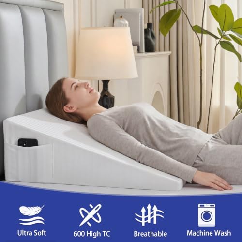 Precoco 100% Cotton Bed Wedge Pillow Cover Case 24x24x12 with Pockets - size: 24x24x12